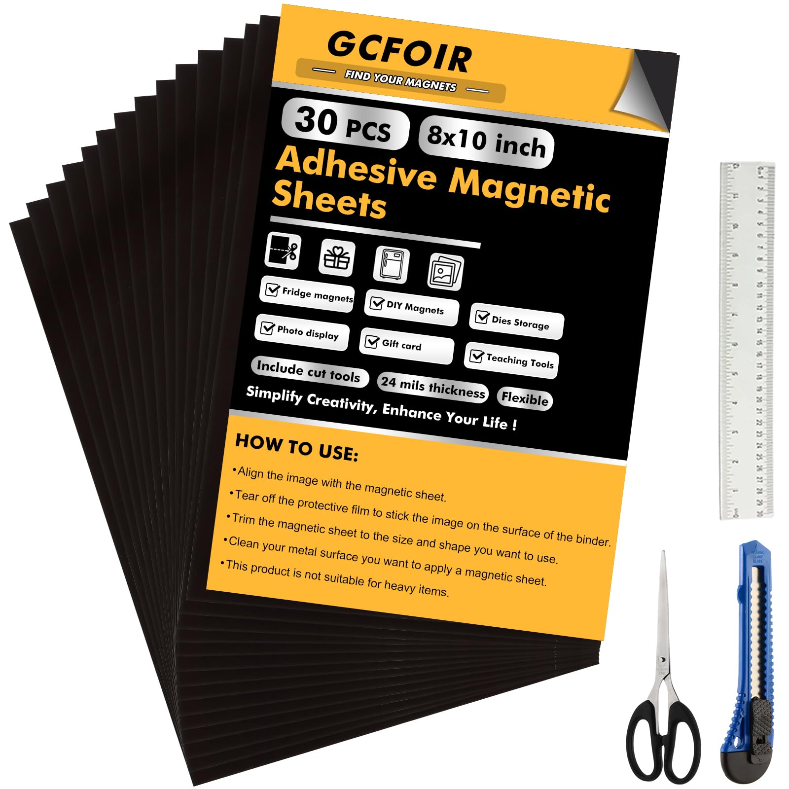 Amazon.com : GcFoir Adhesive Magnetic Sheets 8 x 10 Inch, 30 Packs
